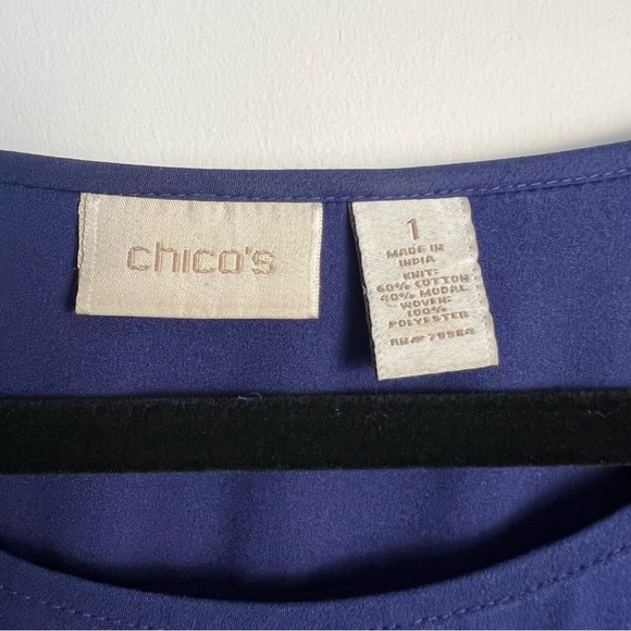 Chico’s / Royal blue cotton modal blouse with beaded strings - Picture 3 of 10